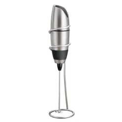 Coupon 🎉 BonJour Battery-Powered Black Stainless Steel Milk Frother With Chrome Stand 🎉