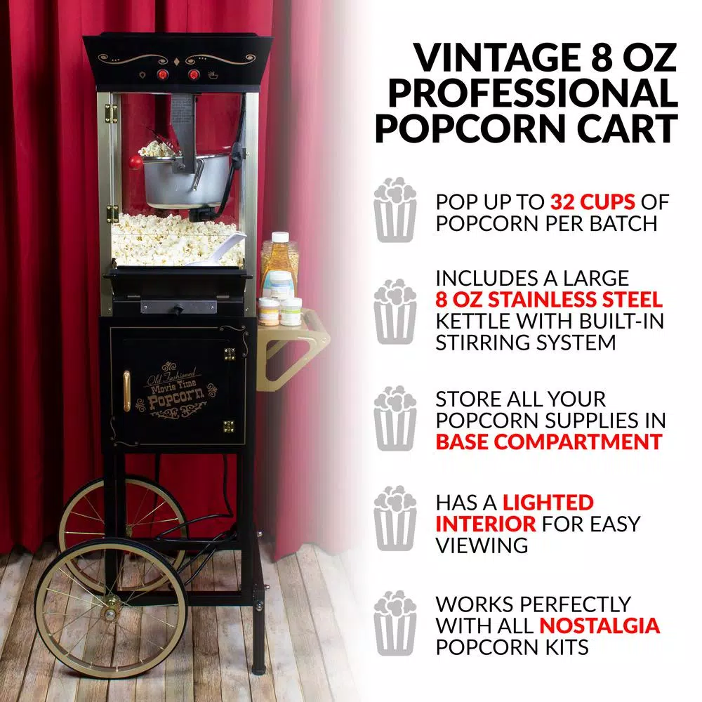 Outlet ⌛ Nostalgia Vintage 8 Oz. Black Popcorn Machine With Cart 🔥 3 Outlet ⌛ Nostalgia Vintage 8 Oz. Black Popcorn Machine With Cart 🔥 - Image 2