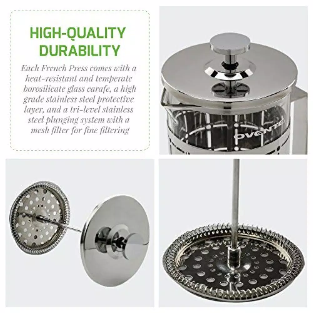 Wholesale 😀 Ovente 3-Cup Silver Borosilicate Glass Heat-Resistant Cafetiere French Press Coffee And Tea Maker With Free Measuring Scoop 😍 4 Wholesale 😀 Ovente 3-Cup Silver Borosilicate Glass Heat-Resistant Cafetiere French Press Coffee And Tea Maker With Free Measuring Scoop 😍 - Image 2