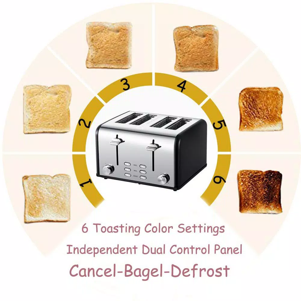 Budget โญ Boyel Living 1650 W 4-Slice Silver Wide Slot Toaster With Dual Control Panels Of Bagel, Defrost And Cancel Function ๐ 4 Budget โญ Boyel Living 1650 W 4-Slice Silver Wide Slot Toaster With Dual Control Panels Of Bagel, Defrost And Cancel Function ๐ - Image 3