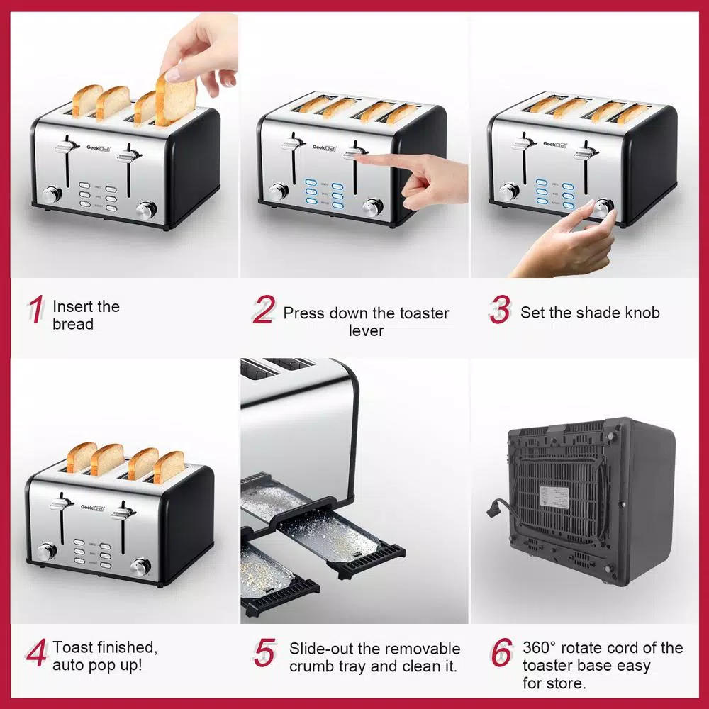 Budget โญ Boyel Living 1650 W 4-Slice Silver Wide Slot Toaster With Dual Control Panels Of Bagel, Defrost And Cancel Function ๐ 7 Budget โญ Boyel Living 1650 W 4-Slice Silver Wide Slot Toaster With Dual Control Panels Of Bagel, Defrost And Cancel Function ๐ - Image 6