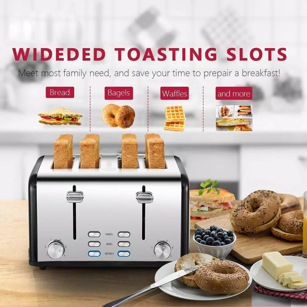 Budget โญ Boyel Living 1650 W 4-Slice Silver Wide Slot Toaster With Dual Control Panels Of Bagel, Defrost And Cancel Function ๐ 9 Budget โญ Boyel Living 1650 W 4-Slice Silver Wide Slot Toaster With Dual Control Panels Of Bagel, Defrost And Cancel Function ๐ - Image 8