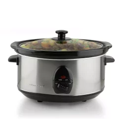 Coupon ⌛ Ovente 3.7 Qt. Stainless Steel Electric Slow Cooker With Heat-Tempered Glass Lid, Adjustable Temperature Control, (SLO35ABR) 🔔