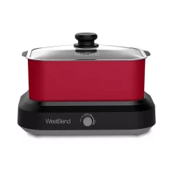 Best Pirce ⭐ West Bend 5 Qt. Red Non-Stick Versatility Slow Cooker With 5-Temperature Settings Includes Travel Lid And Thermal Tote ✔️