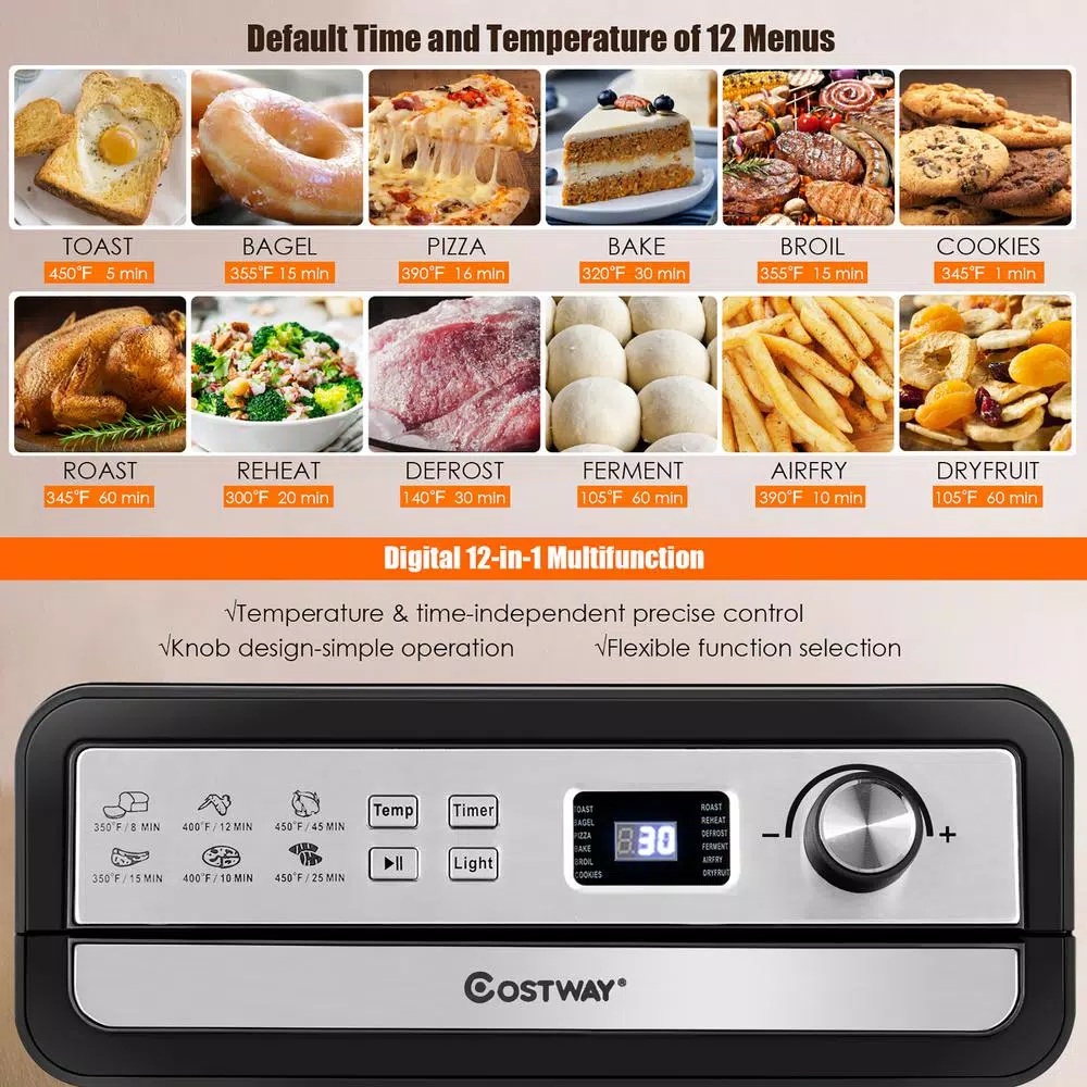 Discount π Costway 23 Qt. Black 12-in-1 Air Fryer Oven With Rotisserie π 7 Discount π Costway 23 Qt. Black 12-in-1 Air Fryer Oven With Rotisserie π - Image 6
