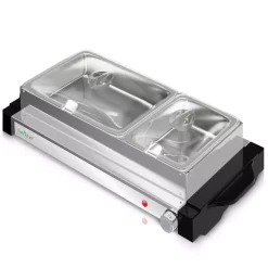 Coupon 😉 NutriChef 21.9 In. Stainless Steel Electric Food Warming Tray Buffet Server Hot Plate Food Warmer (Dual Plate Tray Style) 🎉